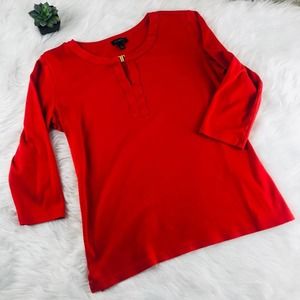 EUC Talbots XS 3/4 Sleeve Red Gold Accent Keyhole